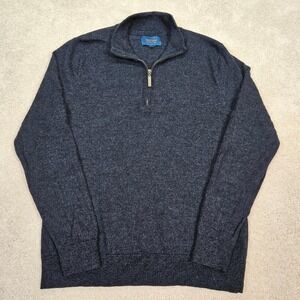 FAIRLANE Mens 100% Merino Wool Quarter Zip Sweater Heather Navy M Preppy Ivy